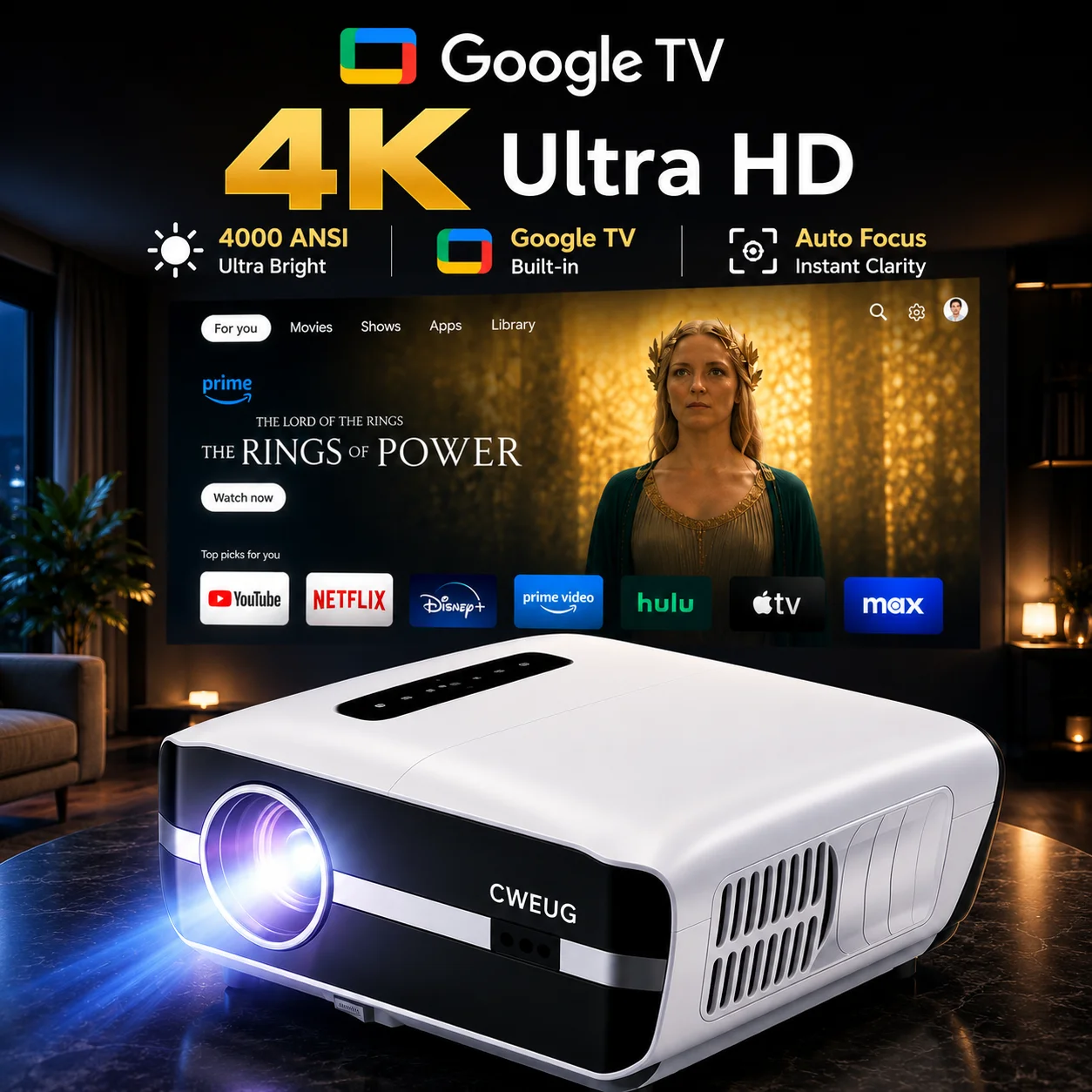 Home Cinema Movies - NewA9S 4k Projector Auto Focus Daytime