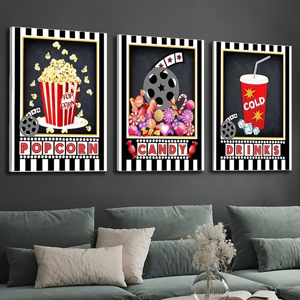 3pcs Frameless Wall Art Deco,  - Home Cinema Logo 评论和价格