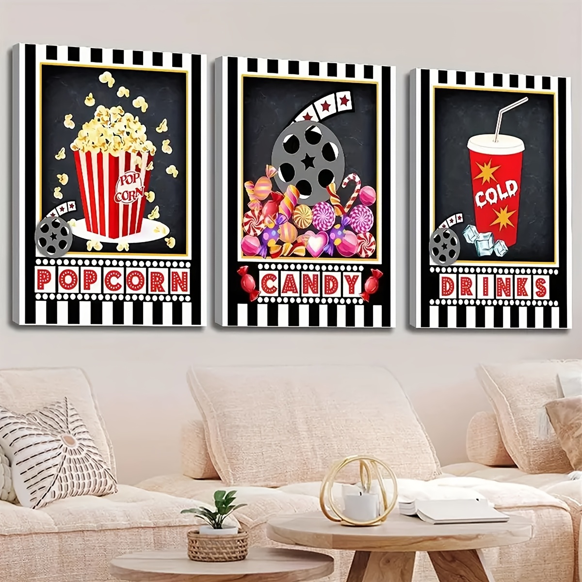 3pcs Frameless Wall Art Deco,  - Home Cinema Logo 评论和价格
