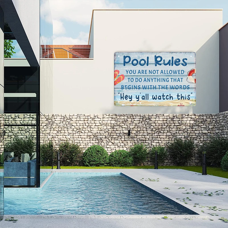 Tin Sign Pool Funny Rules Vint - Home Cinema Logo 评论和价格